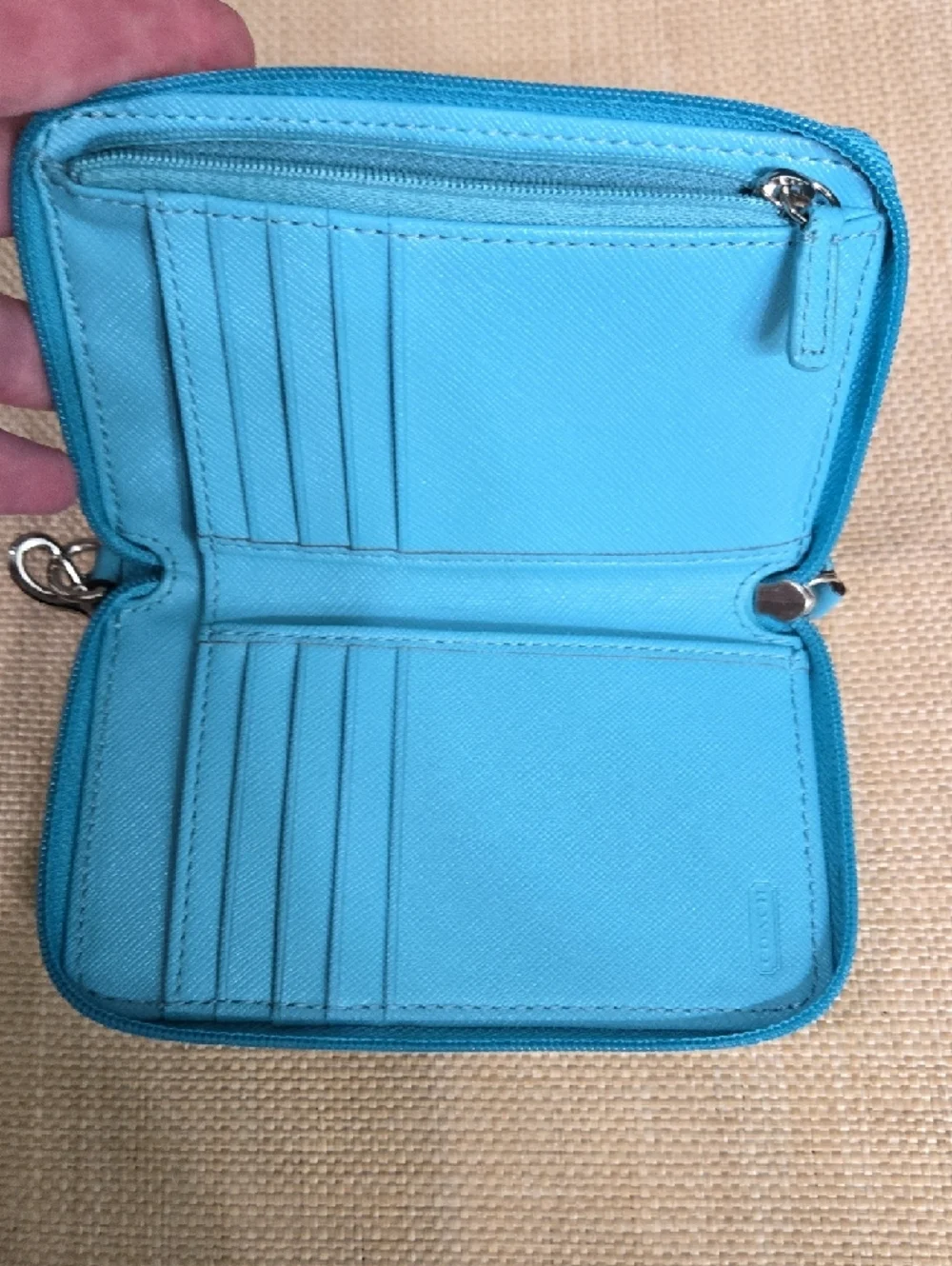 Like-New! Coach Bright Blue Leather Wristlet Wallet with Turn-Lock